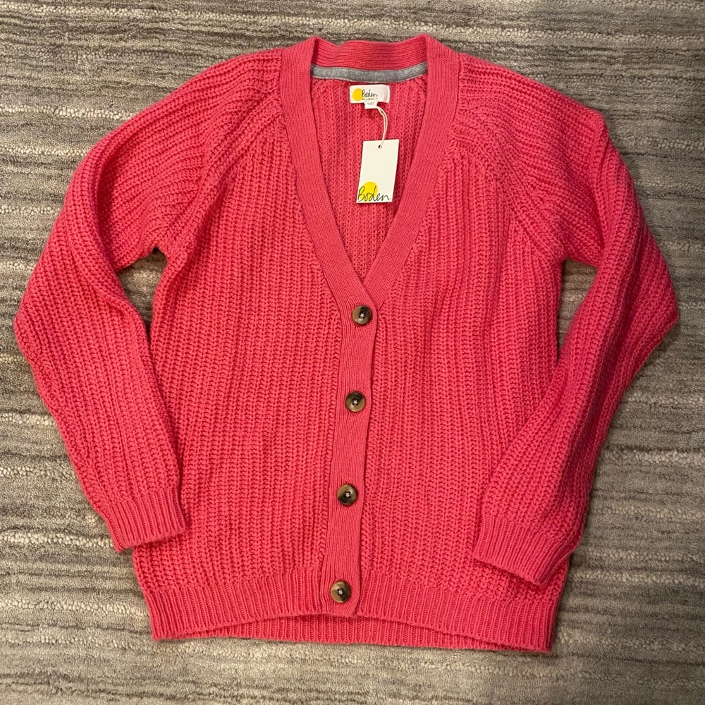 NWT Boden kids pink chunky knit cardigan. Size 11-12Y